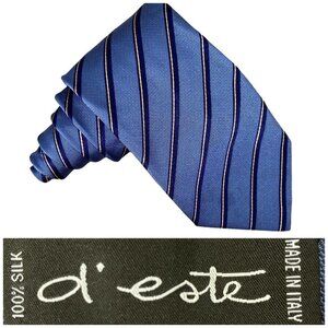 D'este Necktie Silk Navy Blue Striped Italian Career Professional Work Neck Tie